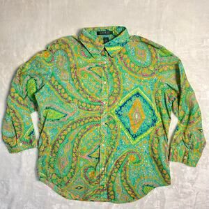 Ralph Lauren Paisley Blouse Womens Large Vibrant Colors Button-Up Lightweight